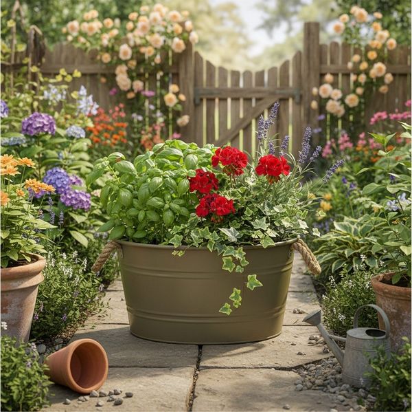 colourliving Blumentopf Pflanztopf "Beat" rund aus Metall mit Kordelgriffen, Seitliche Kordelgriffe aus Naturmaterial für einfaches Tragen