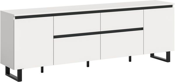 Lowboard B/H/T: 188x65x36 cm in weiß Melamin und schwarz