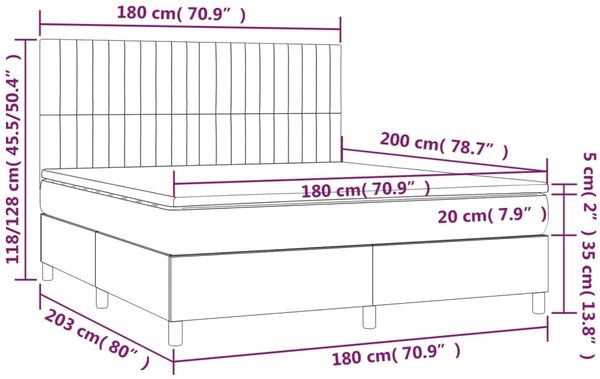 vidaXL Boxspringbett mit Matratze & LED Dunkelblau 180x200 cm Samt 3136261 Bild 8