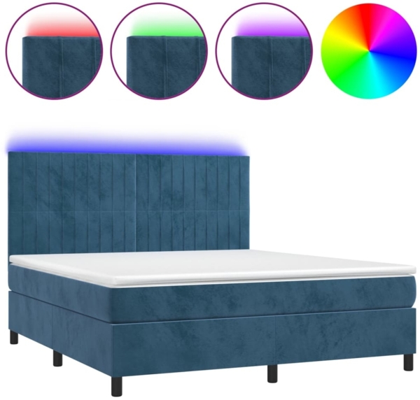 vidaXL Boxspringbett mit Matratze & LED Dunkelblau 180x200 cm Samt 3136261