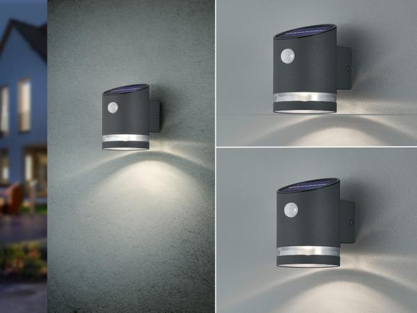 LED Solar Wandleuchte 2er Set Außenleuchte mit Bewegungsmelder Anthrazit