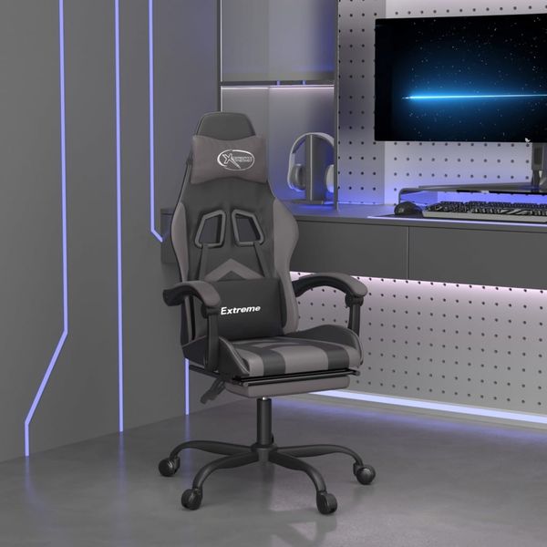 Gaming-Stuhl, Schreibtischstuhl, Bürostuhl mit Fußstütze Drehbar Schwarz & Grau Kunstleder
