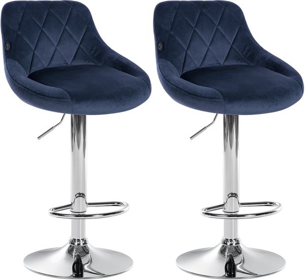 CLP 2er Set Barhocker Lazio Samt höhenverstellbar und 360 Grad drehbar,blau chrom