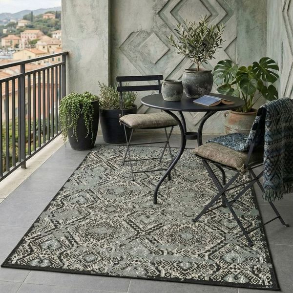 Vimoda Outdoorteppich Teppich In- und Outdoor Terrassen & Balkon Küche, Rechteckig, Höhe: 5 mm, Läufer Blumen Design wasserabweisend schnell trocknend