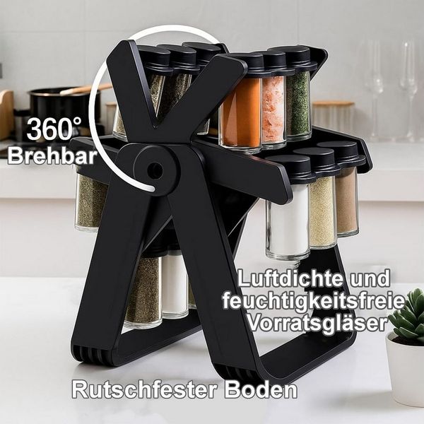 Mutig Gewürzkarussell Gewürzkarussell 360°Drehbarer mit 18 Gewürzgläsern Drehbar & Stehend, (Feuchtigkeitsdichte Glasbehälter mit luftdichten Deckeln bewahren), Gewürzregal hält die Gewürze stets aufrecht