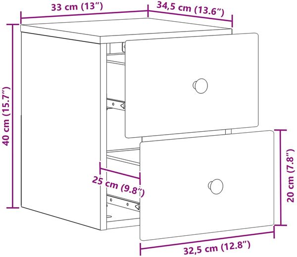 vidaXL Wandmontierter Nachttisch Sonoma-Eiche 34,5 x 33 x 40 cm 899149 Bild 8