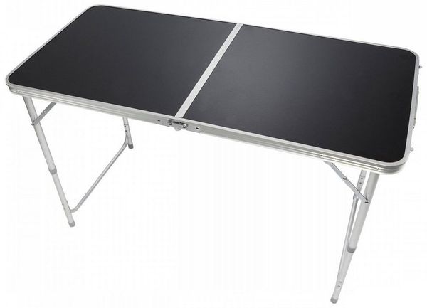 Goods+Gadgets Klapptisch Faltbarertisch - Campingtisch höhenverstellbar mit Aluminiumrahmen (Markttisch Tapeziertisch), Klappbarer Mehrzwecktisch - Klapp-Tisch Schwarz