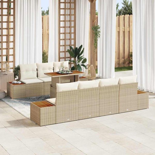 vidaXL Garten-Sofa-Set mit Speicher 8 pcs Beige Poly Rattan 3358780