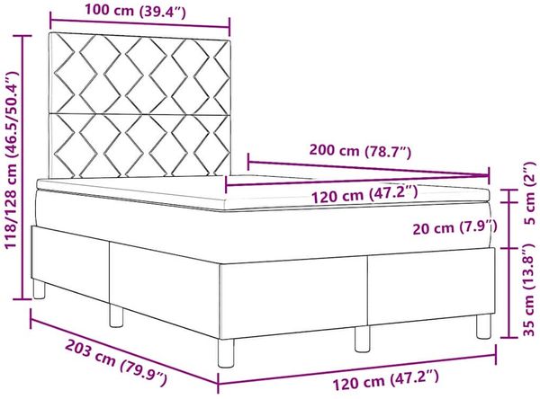 vidaXL Boxspringbett mit Matratze Dunkelblau 120 x 200 cm Samt 3339894 Bild 12