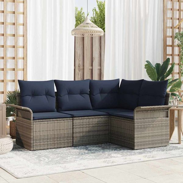 vidaXL Gartensofa-set mit Kissen 4 pcs Grau Poly-Rattan 3345345