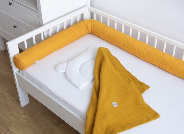 Loolay Nestchenschlange 100% GELB Baumwolle Multifunktion PREMIUM Bettschlange Stoffschlange, (Bettumrandung Krabbeldecke Babybett Umrandung Schlange Bett Kopfschutz, Zierkissen Bettrolle Dekokissen Zugluftstopper - Super GESCHENK), LOOLAY® - 100% Euro...