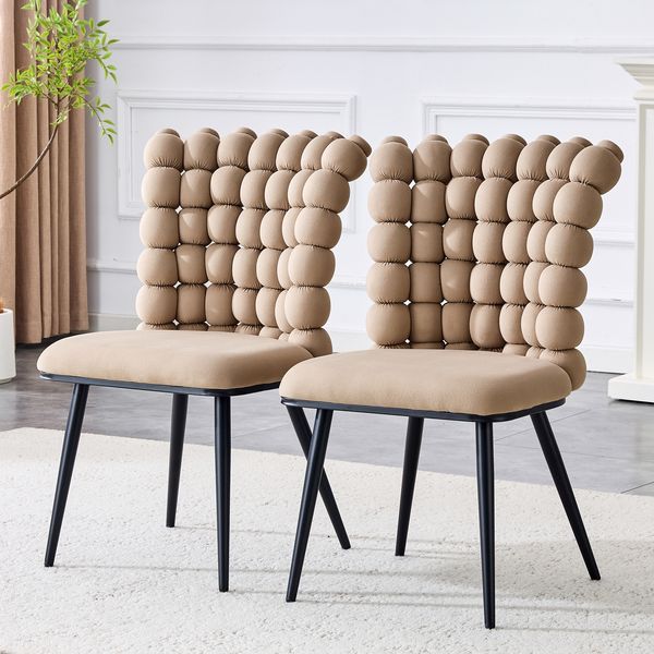 Camelfarbene Samt-Kugelketten-Esszimmerstühle (2er-Set),Schwarz gespritzte Metallbeine + stabile Abstützung moderner Luxus-Stil passend für Esszimmer Wohnzimmer & Garderobebereiche,Samt,Camelfarben,