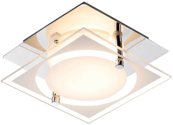 LED Deckenleuchte, Chrom, Glas satiniert, Quadrat, L 12 cm