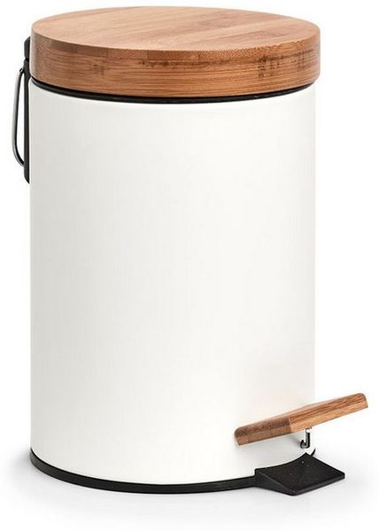 Basera® Kosmetikeimer aus Metall mit Bambusdeckel, weiß, 3 Liter