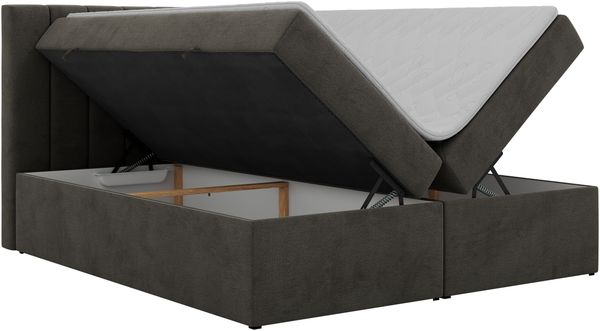 Boxspringbett ALVER 140x200 mit zwei Bettkasten & Stauraum, inkl. Matratze H3, Topper Visco, Federautomaten & gepolstertes Kopfteil - Dunkelgrau Velvet Bild 4