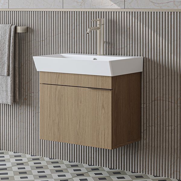 Roomart LYCIA-60 Badmöbel Set– 2-teiliges Badezimmermöbel Set - Waschbecken mit Unterschrank - H 54 x B 38.6 x T 59 cm • Eiche(Hell)
