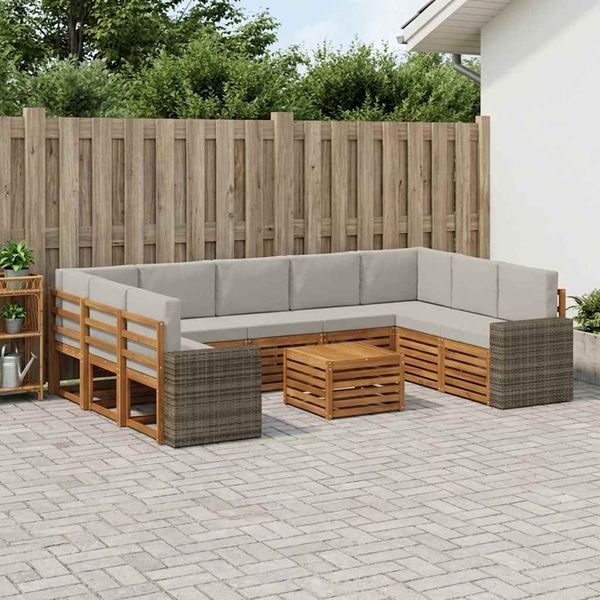 vidaXL Sofagarnituren 10 pcs Natürlich und Hellgrau Massivholz Akazie 3384877