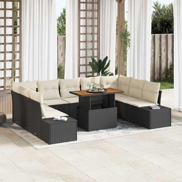 vidaXL Garten Essgruppe mit Kissen 10 pcs Schwarz und Creme 3350005