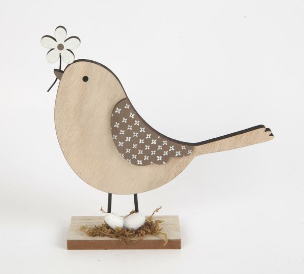 TrendLine Aufsteller Holz mit Vogel und Blumen 18 x 4 x 18 cm
