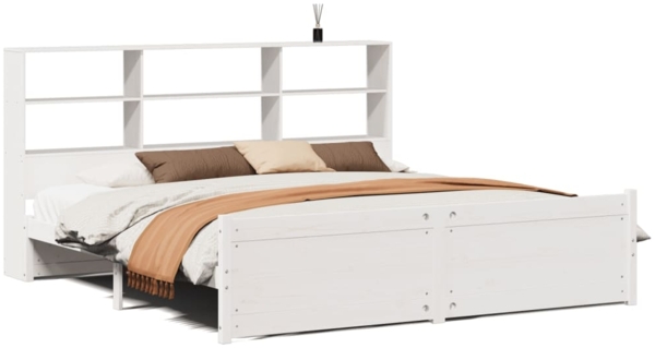 vidaXL Massivholzbett mit Regal ohne Matratze Weiß 180x200 cm Kiefer 3322478