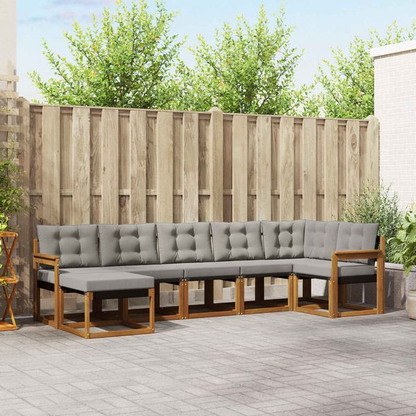 vidaXL Outdoor-Sofagarnitur mit Kissen 7 pcs Natürlich und Hellgrau 3368874