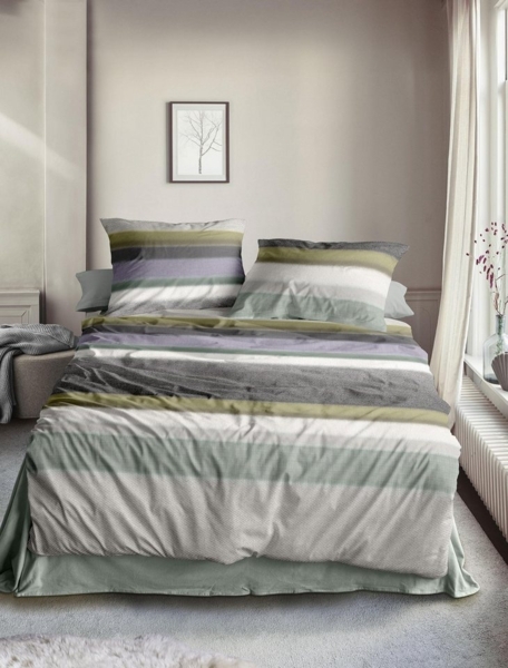 Irisette Biber Bettwäsche Koala 8617-30 Streifen Grau Grün 135x200