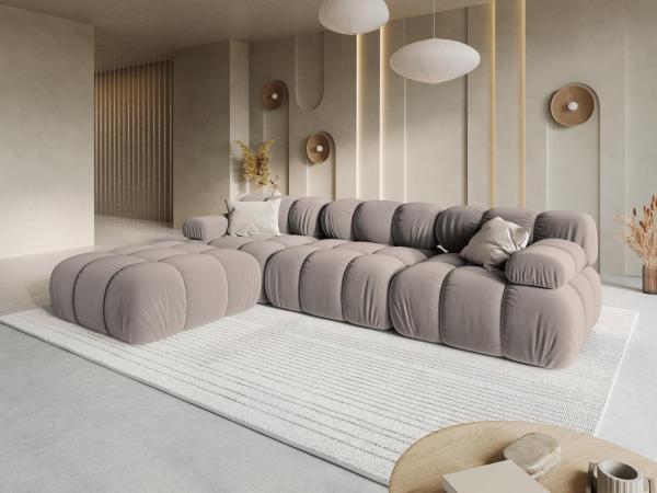 Micadoni Modulares Sofa Bellis 4-Sitzer mit flachem Modul Samtstoff Beige