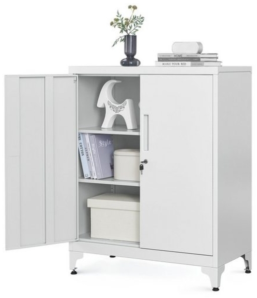 Songmics Aktenschrank, Mehrzweckschrank, Büroschrank mit 2 Türen, Stahl, Grau, 40 x 80 x 90 cm