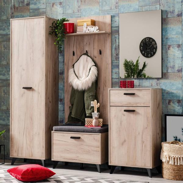 Homestyle4u Garderoben-Set 5-tlg., Holz Eiche / grau