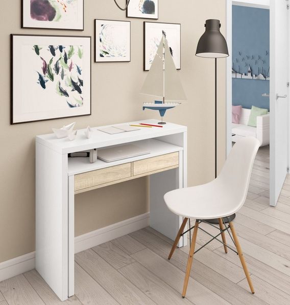 habeig Regal-Schreibtisch Schreibtisch + Kommode ausziehbar Design 100cm Flurschrank, ausziehbar