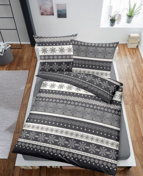 Dormisette Edelbiber Bettwäsche 2 teilig Bettbezug 135x200 cm Kopfkissenbezug 80x80 cm 8142-91 8142 Winter mehrfarbig