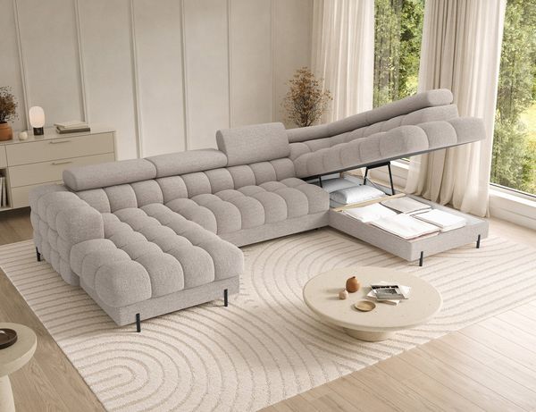 Lukas Möbel Wohnlandschaft Deisgner XXL-Sofa in U-Form Falco mit Schlaffunktion Bettkasten, mit Schlaffunktion, Bettkasten, verstellbaren Kopfsützen