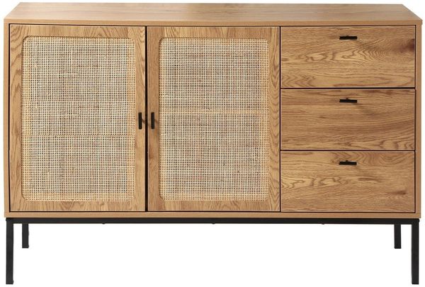 Casâme Sideboard mit 2 Türen und 3 Schubladen aus Rattan L120 cm - JAYA - Helles Holz