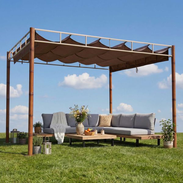 Mendler 'HWC-L42' Pergola, stabiles 7cm-Metall-Gestell taupe / braun, 3x3 m