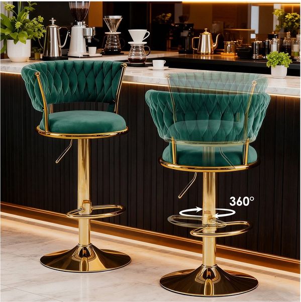 YVMOOEC Barhocker Barhocker höhenverstellbar mit Samtbezug und Rückenlehne (Set, 2 St, Ideal als Barstuhl für Küche, Bar und Caf), 360° drehbar mit Armlehnen, Fußstütze und ergonomischem Design