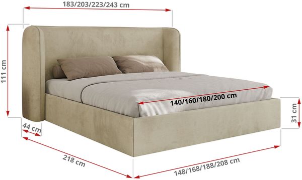 Polsterbett Bett mit Holzlattenrost Schlafzimmer Bett Doppelbett gepolstertes Kopfteil Multipocket Matratze - EMORA CLASSIC - 180x200 cm - Beige Velvet - ELORI LUX Bild 4