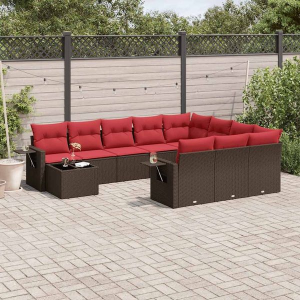 vidaXL 11-teiliges Gartensofa-Set mit Kissen, braun, Polyrattan 3220733