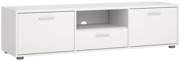 Dmora Fernsehschrank Charo, Ständer für Wohnzimmerfernseher, Niedriges Wohnzimmer-Sideboard, TV-Ständerbasis, 147x40 h38 cm, Weiß