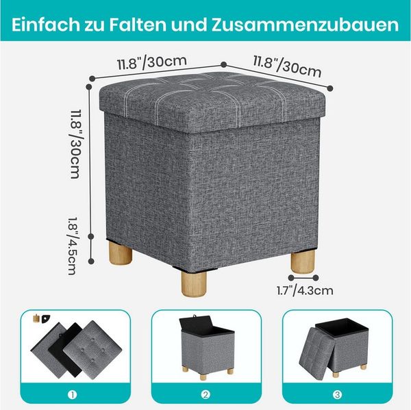 Oak&Tea Stauraumhocker Sitzhocker mit Stauraum – Klappbare Aufbewahrungsbox & Sitzwürfel