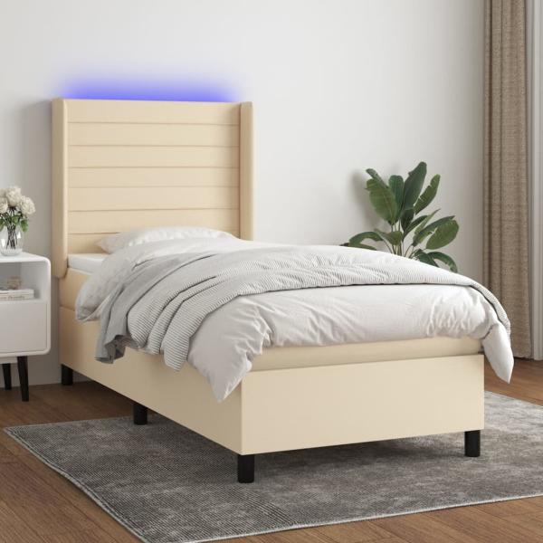 vidaXL Boxspringbett mit Matratze & LED Creme 90x190 cm Stoff 3138362