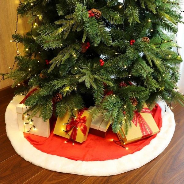 Salcar Weihnachtsbaumdecke Baumteppich Weihnachten Weihnachtsdeko Baumrock Rund Plüsche Rot Weiß, Weihnachtsbaumdecke, Christbaumschmuck, Christbaumdecke für Geschenke
