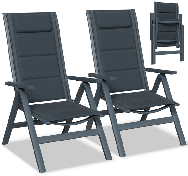 Devoko Klappbarer Gartenstuhl 2er Set, Aluminium, 7-fach verstellbar, max. 160 kg belastbar, wetterfest & ergonomisch, Grau