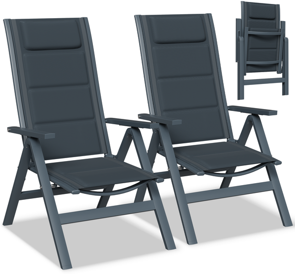 Devoko Klappbarer Gartenstuhl 2er Set, Aluminium, 7-fach verstellbar, max. 160 kg belastbar, wetterfest & ergonomisch, Grau