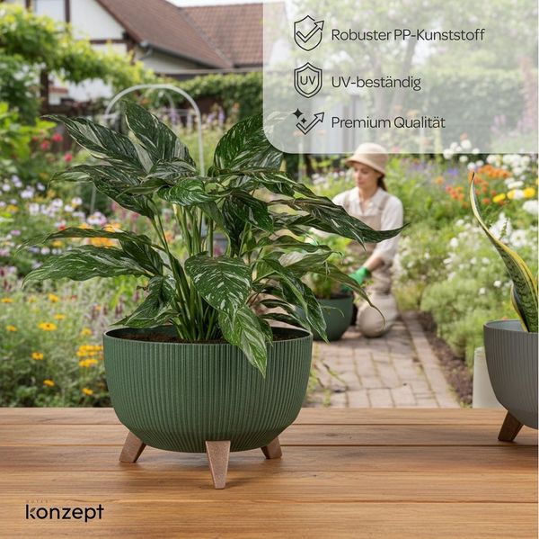 KONZEPT Blumentopf mit Füßen – großer Blumenkübel aus Kunststoff, runde Pflanzschale, 40 oder 47cm, modern & wetterfest, für Innen und Außen