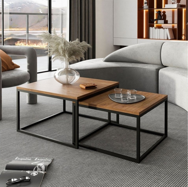 Lookway Couchtisch Yoshi 2in1 mit Tischplatte in natürlicher Holzfarbe (2er-Set), Breite: 70 cm und 60 cm Bild 2