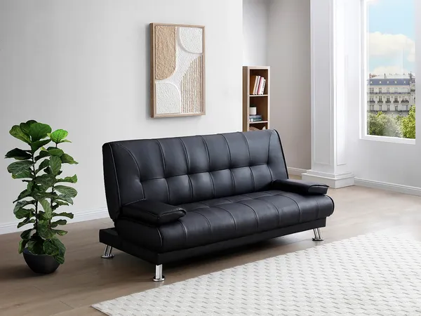 Vente-unique - MAXIME Sofa Kunstleder Schwarz - B 91 cm x H 91 cm x L 192 cm