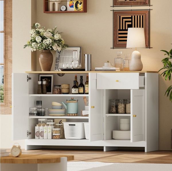 Flieks Kommode mit Arbeitsplatte in Holzoptik und verstellbarer Einlegeböden (1 St, B120/T40/H75 cm), Mehrzweckschrank mit Schubladen und Türen Sideboard Natur&Weiß