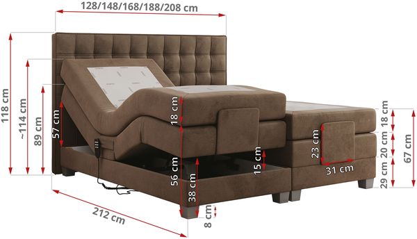 Boxspringbett elektrisch verstellbar, Schlafzimmerbett, Bettkasten - ELEKTRO - 180 x 200 cm - Braun Velvet - H3 Bild 6
