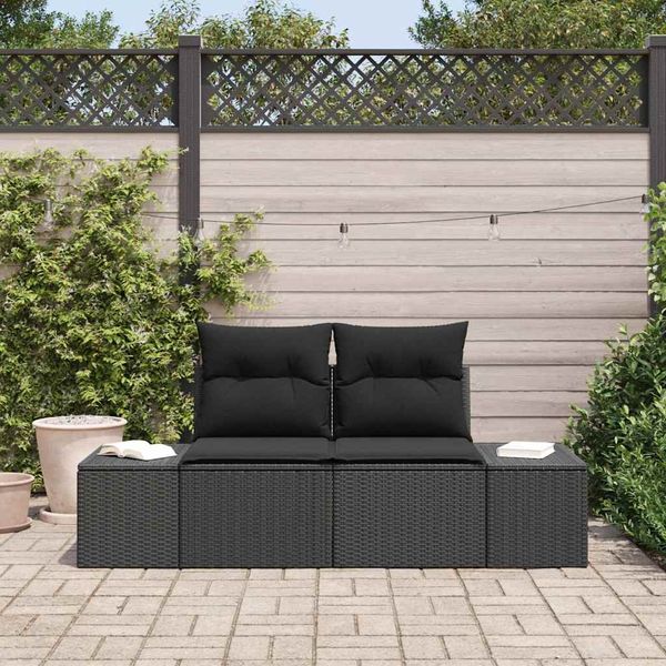 vidaXL Gartensofa mit Kissen Schwarz 184 x 62 x 69 cm Poly-Rattan 42006811