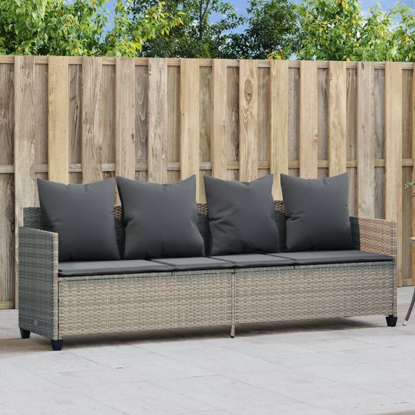 vidaXL Sonnenliege mit Kissen Hellgrau Poly Rattan 368349